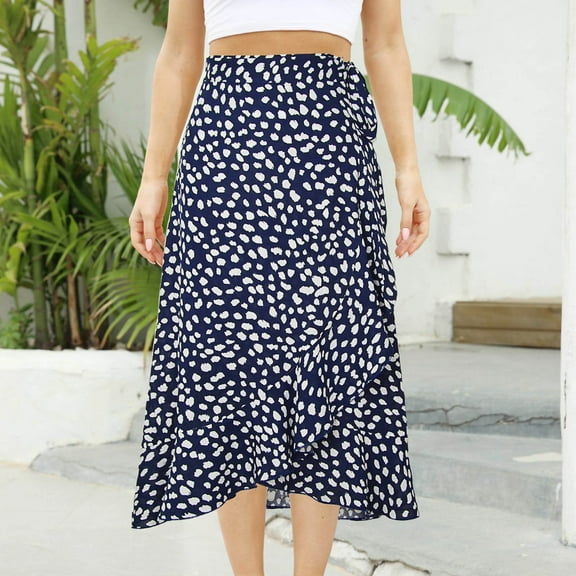 Teissuly Women's Fashion Flowers Print Dress High Waist One-piece Frenulum Irregular Wrinkles Design Skirt