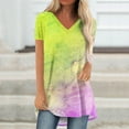 thumbnail image 1 of Teissuly Women's Fashion Gradient Printed Blouse V-neck Short Sleeve Loose T-shirt Tops, 1 of 5