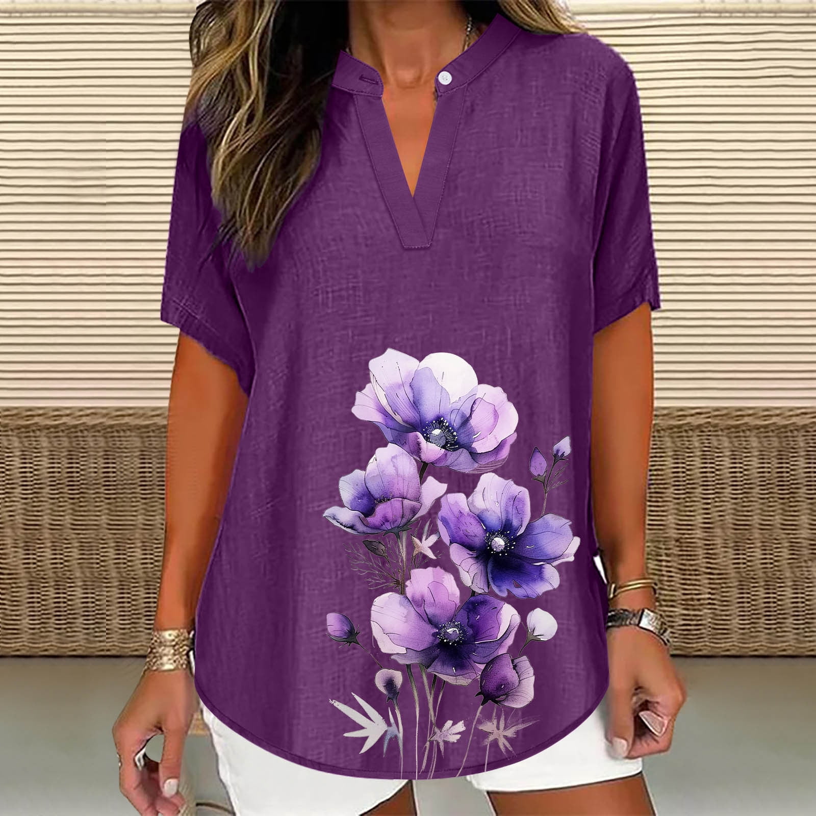 Button Loose Casual Tops T-Shirt Long Womens Shirt