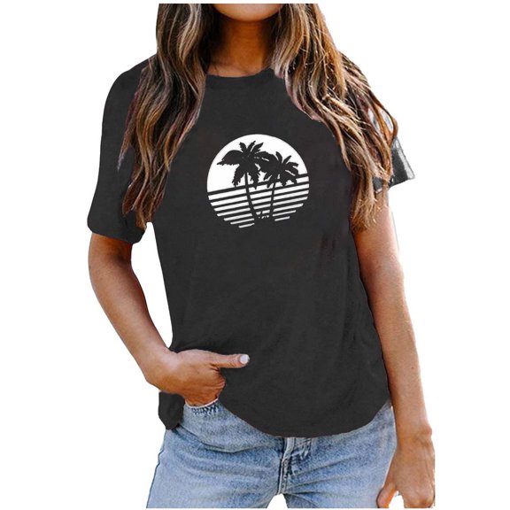 Teissuly Women's Fashion Printed Loose T-shirt Short Sleeves Blouse Round-Neck Casual Tops