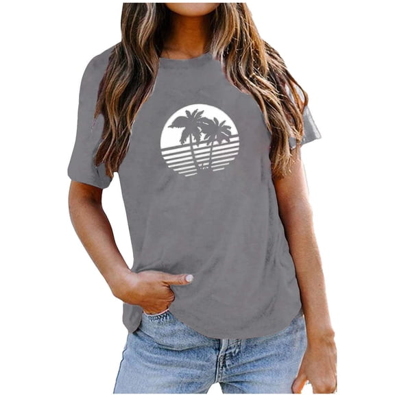 Teissuly Women's Fashion Printed Loose T-shirt Short Sleeves Blouse Round-Neck Casual Tops