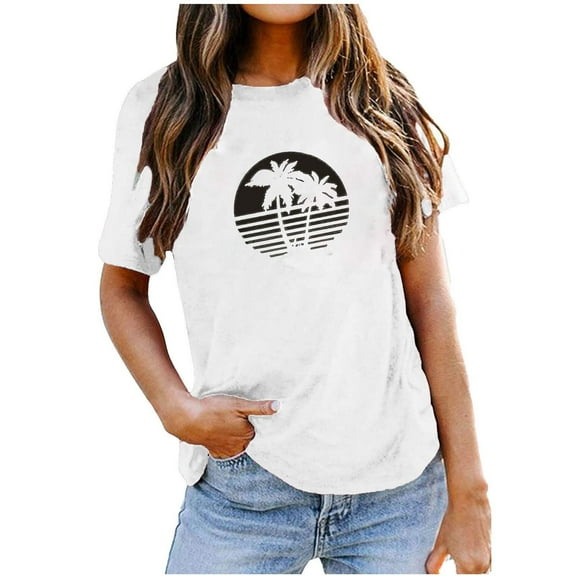 Teissuly Women's Fashion Printed Loose T-shirt Short Sleeves Blouse Round-Neck Casual Tops