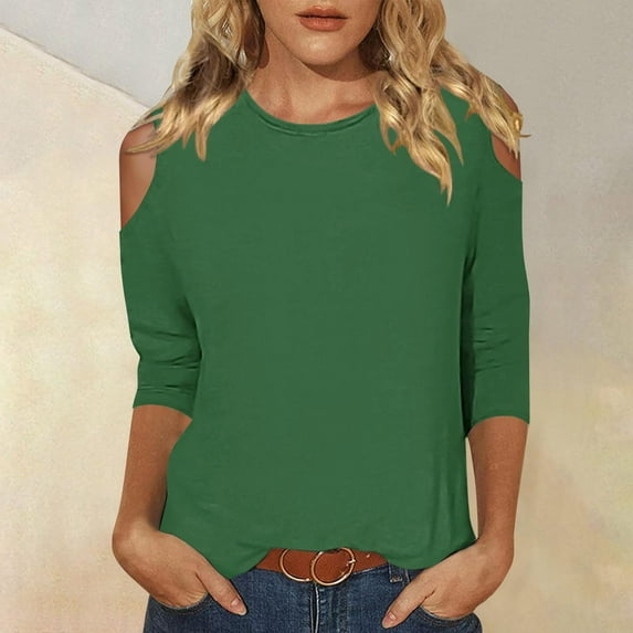 Teissuly Women's Fashion Printed T-shirt 3/4 Sleeves Blouse Round Neck Casual Tops