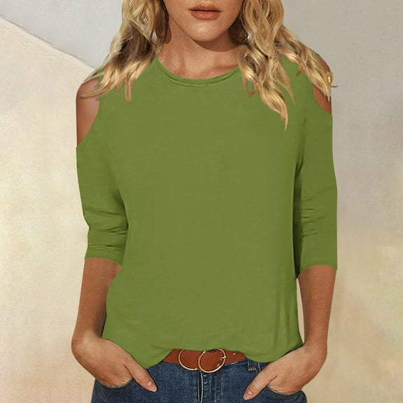 Teissuly Women's Fashion Printed T-shirt 3/4 Sleeves Blouse Round Neck Casual Tops