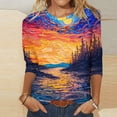 thumbnail image 1 of Teissuly Women's Fashion Printed T-shirt 3/4 Sleeves Blouse Round Neck Casual Tops, 1 of 5