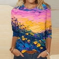 thumbnail image 1 of Teissuly Women's Fashion Printed T-shirt 3/4 Sleeves Blouse Round Neck Casual Tops, 1 of 5