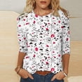 thumbnail image 1 of Teissuly Women's Fashion Printed T-shirt Mid-length 3/4 Sleeves Blouse Round Neck Casual Tops, 1 of 5
