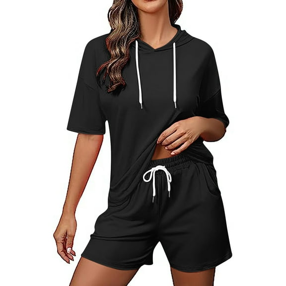 Teissuly Women's Fashion Shorts Two-piece Color Short Sleeve Casual Suit