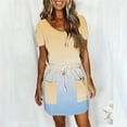 thumbnail image 1 of Teissuly Women's Fashion Solid Color Short Sleeve V-Neck Mid-Calf Dress, 1 of 5