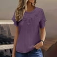 thumbnail image 1 of Teissuly Women's Fashionable Casual Short Sleeved Loose Wave Striped Pleated Round Neck Sold Top Blouse, 1 of 6