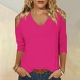 thumbnail image 1 of Teissuly Women's Fashionable Solid Color T-shirt 3/4 Sleeve Shirt V-neck Casual Top, 1 of 6