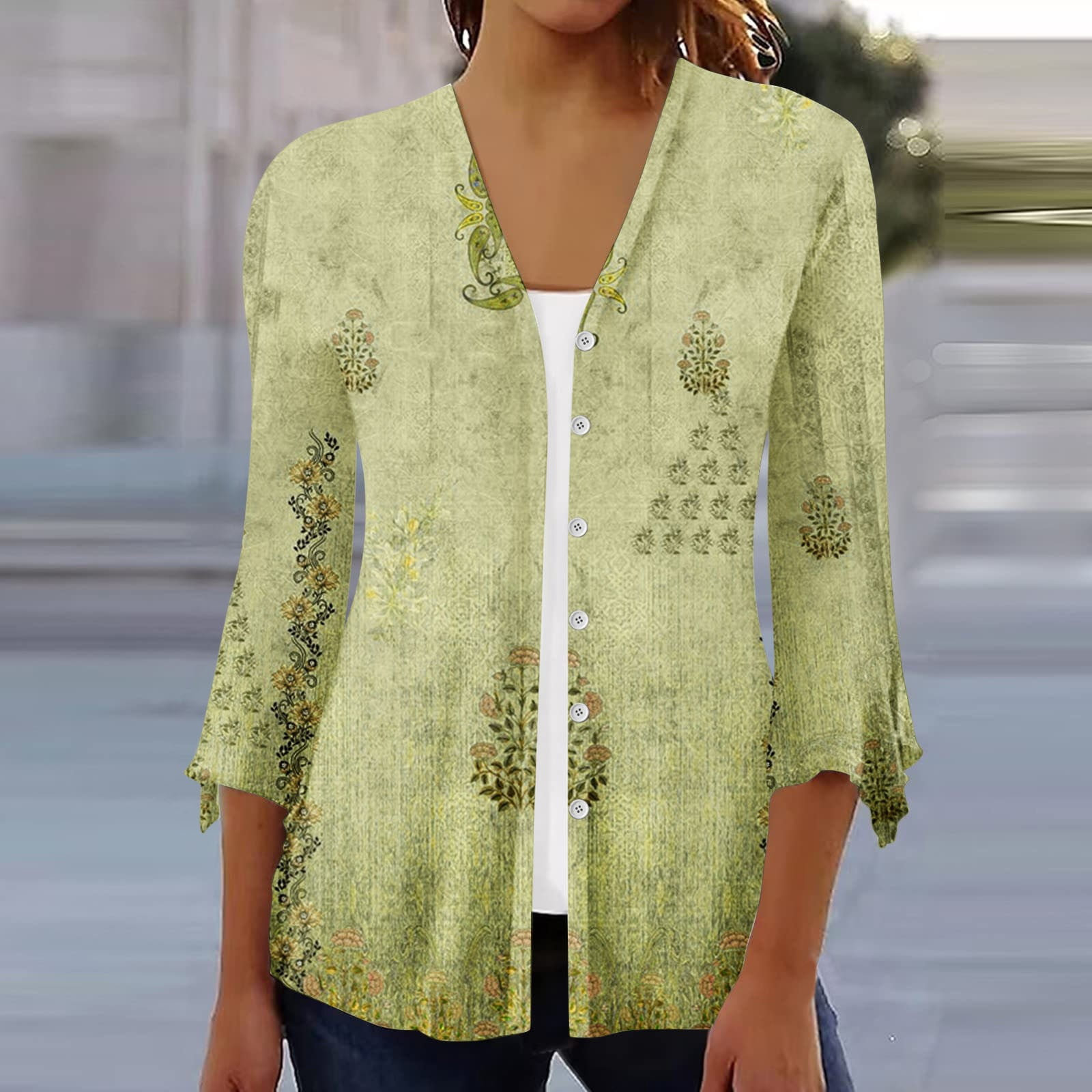 Teissuly Women's Floral Print Puff Sleeve Cardigan Loose Cover Up ...