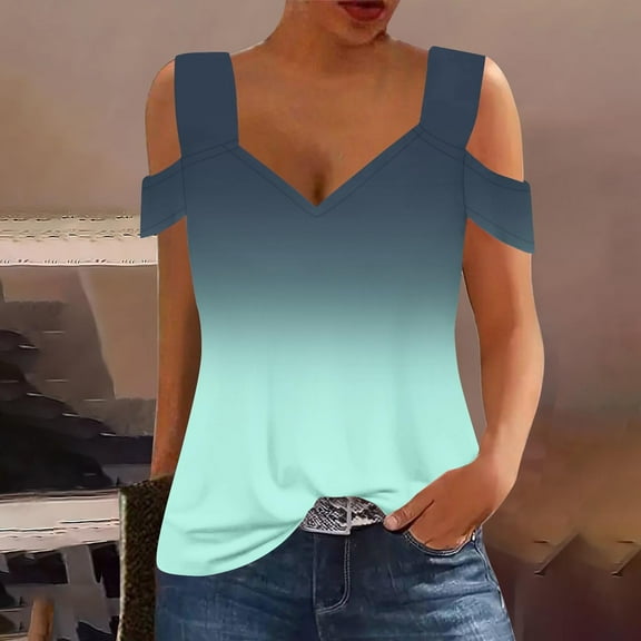 Teissuly Women's Gradient Off-Shoulder Short Sleeve Top T-shirt