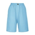 thumbnail image 1 of Teissuly Women's Half Shorts Pants Summer Elastic Waist Buttons Casual Linen Pockets Pants, 1 of 4