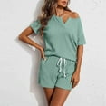 thumbnail image 1 of Teissuly Women's Home Clothing Pajama Set Knitted Fabric Short Sleeved Shorts Two-Piece Set, 1 of 9