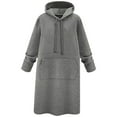 thumbnail image 1 of Teissuly Women's Hooded Sweater Dress Women's Spring And Winter New Solid Color Loose Lazy Style Extended Knee Length Skirt, 1 of 4