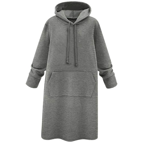 Teissuly Women's Hooded Sweater Dress Women's Spring And Winter New Solid Color Loose Lazy Style Extended Knee Length Skirt
