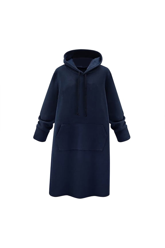 Women's Hooded Sweater Dress Women's Spring And Winter New Solid Color Loose Lazy Style Extended Knee Length Skirt