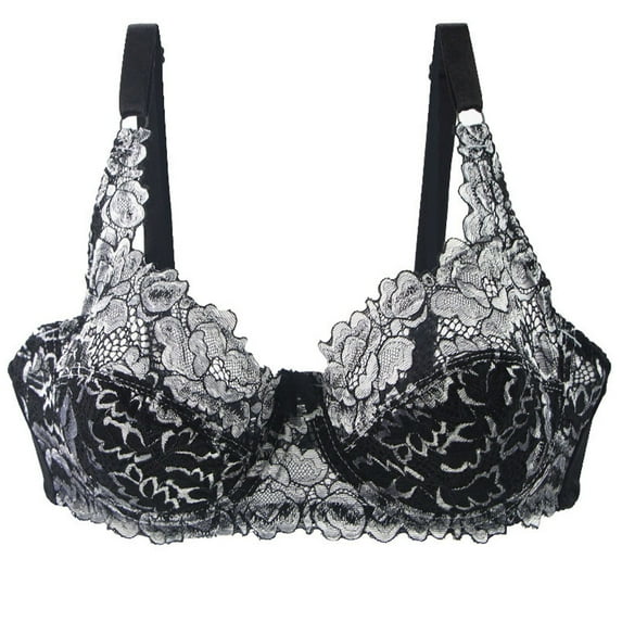 Teissuly Women's Lace With Steel Solid Color Sexy Double Breasted Push Up Bra