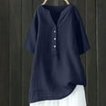 thumbnail image 1 of Teissuly Women's Loose And Versatile V-neck Five Quarter Sleeved Cotton Linen Tops Shirt Short Sleeved V-neck Tops/shirt, 1 of 3