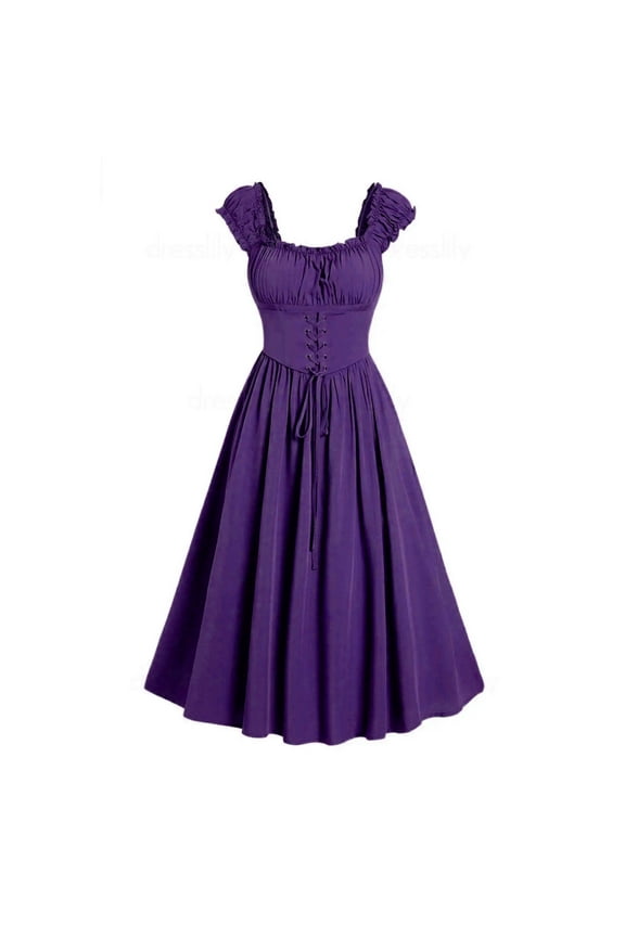 Women's Plus Size Lace Up Gothic Short Sleeve Shaping With Straps Long Dress