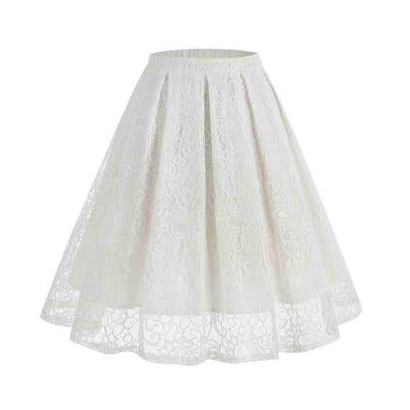 Teissuly Women's Retro Patchwork Solid Color Elegant Lace A-line Skirt
