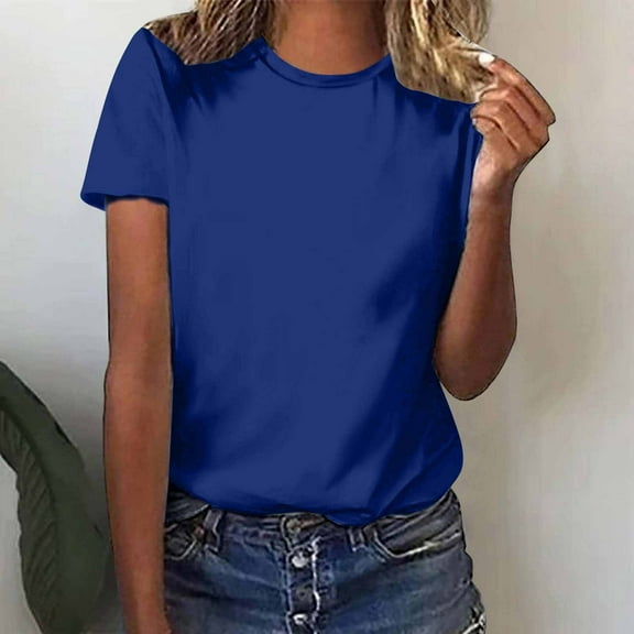 Teissuly Women's Round Neck Solid Color Short Sleeved Casual Loose Tops Short Sleeved Round Neck Tops/shirt