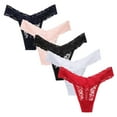 thumbnail image 1 of Teissuly Women's Sexy Thong String Trousers Pack Lace Soft Lingerie Underwear Pack Of 5, 1 of 8