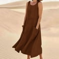 thumbnail image 1 of Teissuly Women's Sleeveless Cotton And Linen Round Neck Solid Color Long Dress With Pocket, 1 of 5