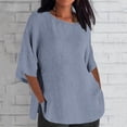 thumbnail image 1 of Teissuly Women's Solid Color Crew Neck Shirt Seven-Point Sleeve Casual Top, 1 of 6