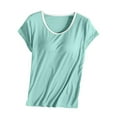 thumbnail image 1 of Teissuly Women's Solid Color Crew Neck Short-sleeved Top With Bra Pad Cup Home Clothes Short-sleeved Pajamas, 1 of 3