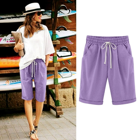 Teissuly Women's Solid Color Fashionable Temperament Five Part Pants And Shorts
