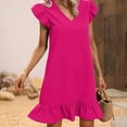 thumbnail image 1 of Teissuly Women's Solid Color Ruffle Elegant Loose Short Sleeved Round Neck Dress, 1 of 5