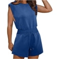 thumbnail image 1 of Teissuly Women's Solid Color Sleeveless Backless Top With Elastic Waist Pocket Shorts And Jumpsuit, 1 of 9