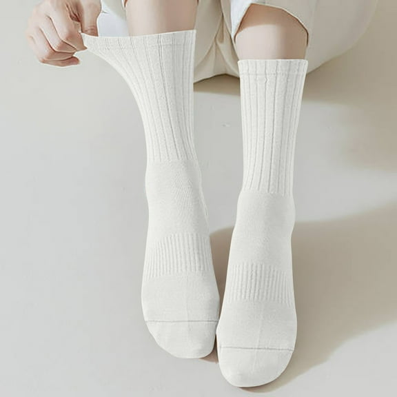 Teissuly Women's Solid Color Socks Plaid Medium Tube Socks Boneless Socks