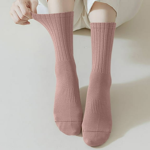 Teissuly Women's Solid Color Socks Plaid Medium Tube Socks Boneless Socks