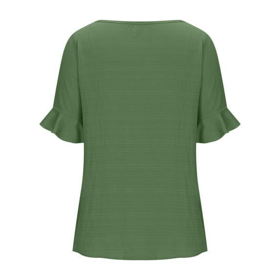 Teissuly Women's Solid Round Neck Cotton Linen Short Sleeved Solid Color T-shirt Cotton Linen Top Short Sleeved Round Neck Top/shirt