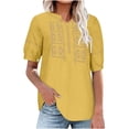 thumbnail image 1 of Teissuly Women's Solid V-neck Cotton Linen Short Sleeved Solid Color T-shirt Cotton Linen Top Style Large Short Sleeved V-neck Top Short Sleeved V-neck Top/shirt, 1 of 4