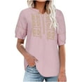 thumbnail image 1 of Teissuly Women's Solid V-neck Cotton Linen Short Sleeved Solid Color T-shirt Cotton Linen Top Style Large Short Sleeved V-neck Top Short Sleeved V-neck Top/shirt, 1 of 5