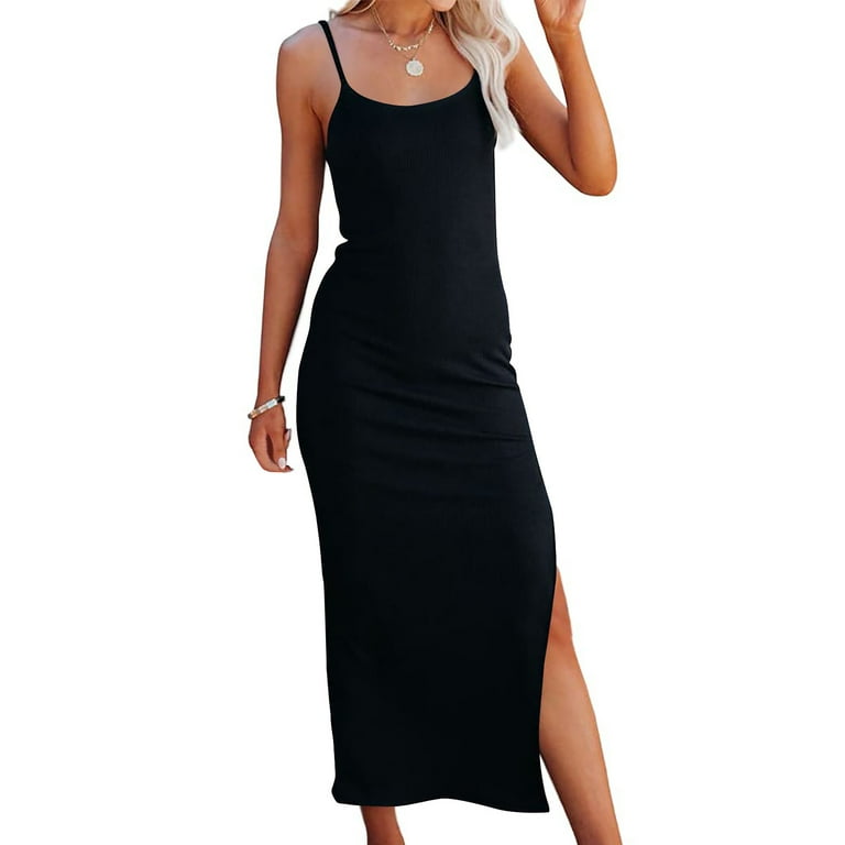 Sexy Solid Color Slit U Neck Sling Dresses Sexy Solid Color Slit U Neck Sling Dresses