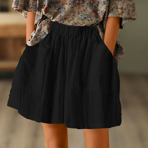 Teissuly Women's Summer Casual Cotton Shorts Pure Cotton Loose Slim Wide Leg Pants Casual Split Pants