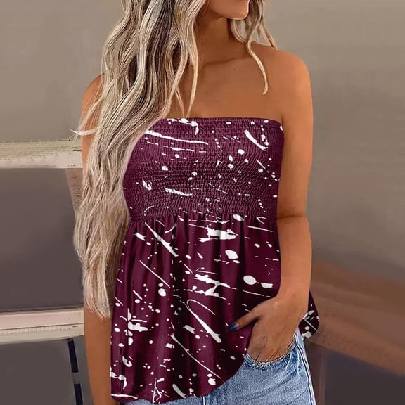 Teissuly Women's Summer Casual Sleeveless Blouse Printing Strapless T-Shirt Vest For Women