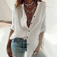 thumbnail image 1 of Teissuly Women's Summer Casual Stand Collar Neck Long Sleeved Color Loose Shirt Tops, 1 of 6