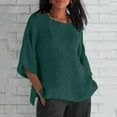thumbnail image 1 of Teissuly Women's Summer Fashion Cropped Sleeves Round Neck Cotton Line Loose Shirt Blouse, 1 of 6