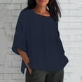 thumbnail image 1 of Teissuly Women's Summer Fashion Cropped Sleeves Round Neck Loose Shirt Blouse 3/4 Sleeve Tops, 1 of 6