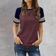 thumbnail image 1 of Teissuly Women's Summer Fashion Loose Casual Patchwork Crew-neck T-shirt Top, 1 of 6