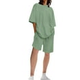 thumbnail image 1 of Teissuly Women's Summer Fashion Short Sleeved Solid Color Shorts Casual Two-piec Set, 1 of 5