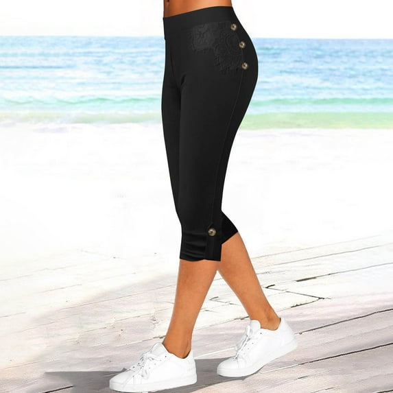 Teissuly Women's Summer High Waisted Solid Color Capris Matching Slim Fitting Yoga Gym Pants