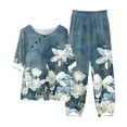 thumbnail image 1 of Teissuly Women's Summer Printed Short Sleeve Half Sleeve Round Neck Cropped Top + Casual Pants Suit Set Two Piece Set, 1 of 3