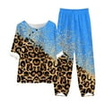 thumbnail image 1 of Teissuly Women's Summer Printed Short Sleeve Half Sleeve Round Neck Cropped Top + Casual Pants Suit Set Two Piece Set, 1 of 3